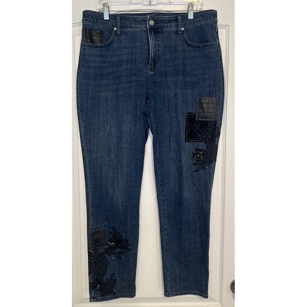 Chicos So Slimming Girlfriend Slim Leg Ankle Jeans Women 12R (2R) Patchwork Boho